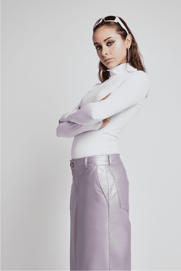 Long sleeve - Asymmetrical turtleneck - White - Image 2