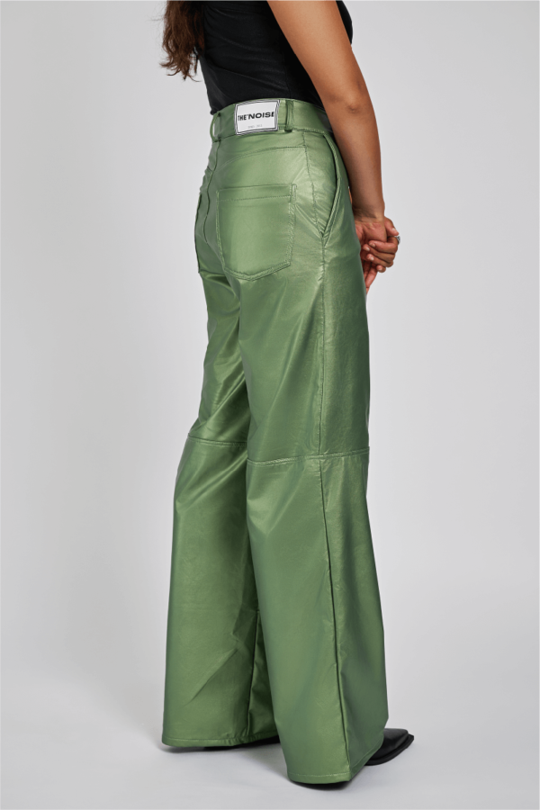 Olive Green Metallic Baggy Pants - Image 2