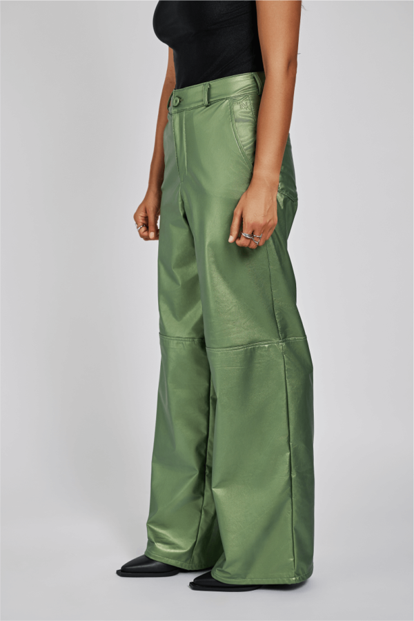 Olive Green Metallic Baggy Pants