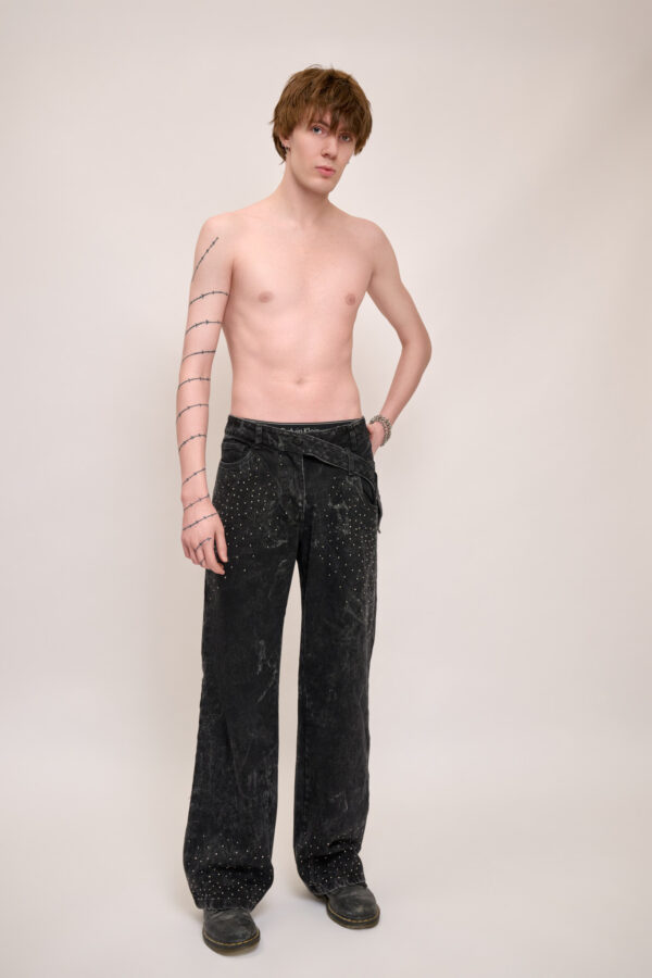 Black Washed Denim Pants - Image 7