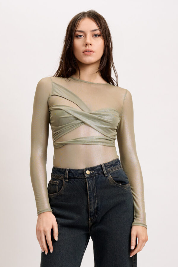 Olive Green Mesh bodysuit - Image 3