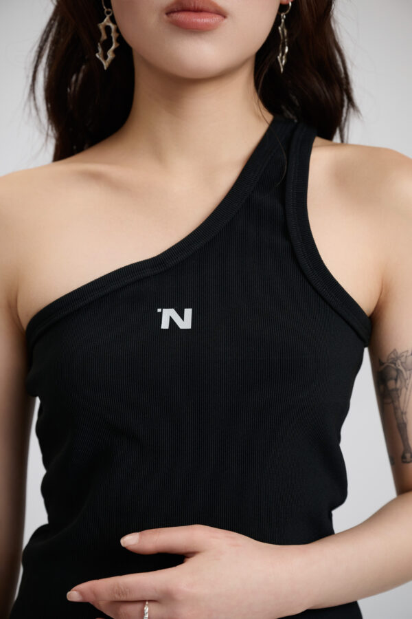 One shoulder Tank Top- Black - Image 2